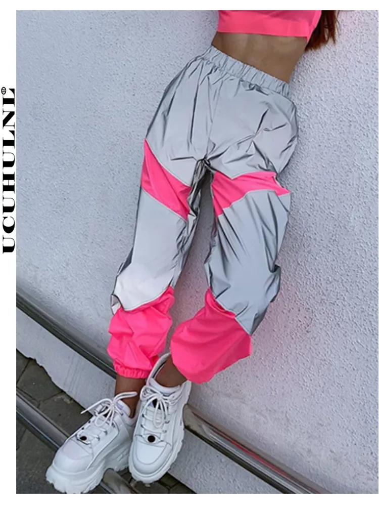 Spodnie damskie S Punk Refleksyjne sporty kobiet jesienne kobiety jogger jogger motekweworki dresowe patyki festiwalowe festiwalowe spodnie 230306