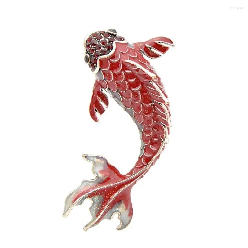 Brooches Green Red Enamel Fish For Women Carp Pins Animal Party Coat Clothing Sweater Fashion Jewelry