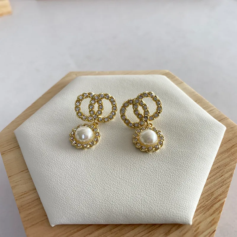 Plated Stud Earrings Channel Pearl Diamond Drop Gold Earrings Designer for Woman Fashion Brand Silver Wedding Earings with Logo Never Fade