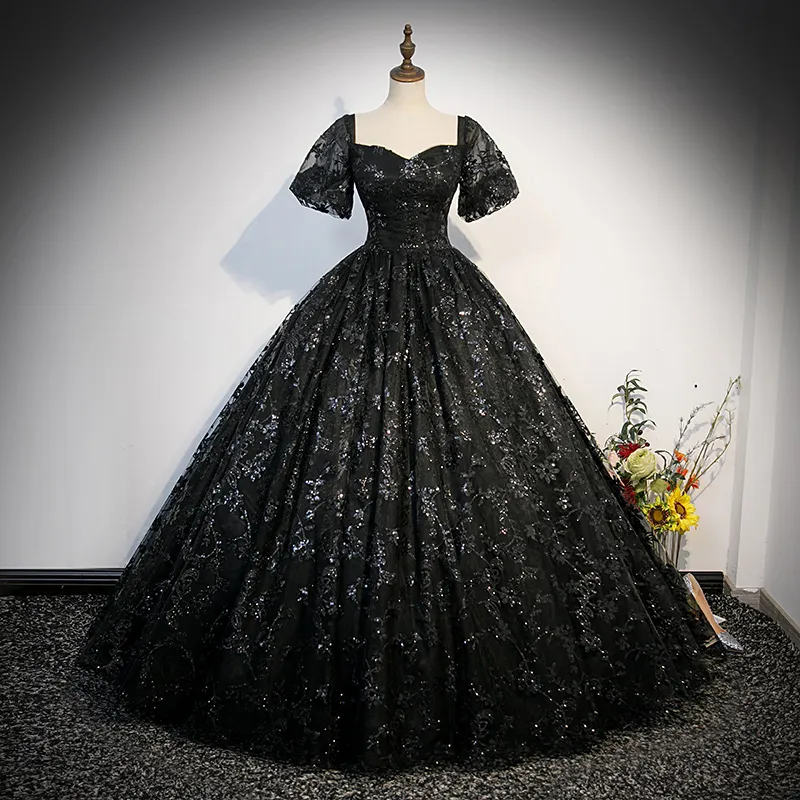 Black sequined embroidery vintage theme costume Rococo court ball gown  Medieval Renaissance princess dress with short veil blend fabric from  Dhgate Theme Costume - price 151.27