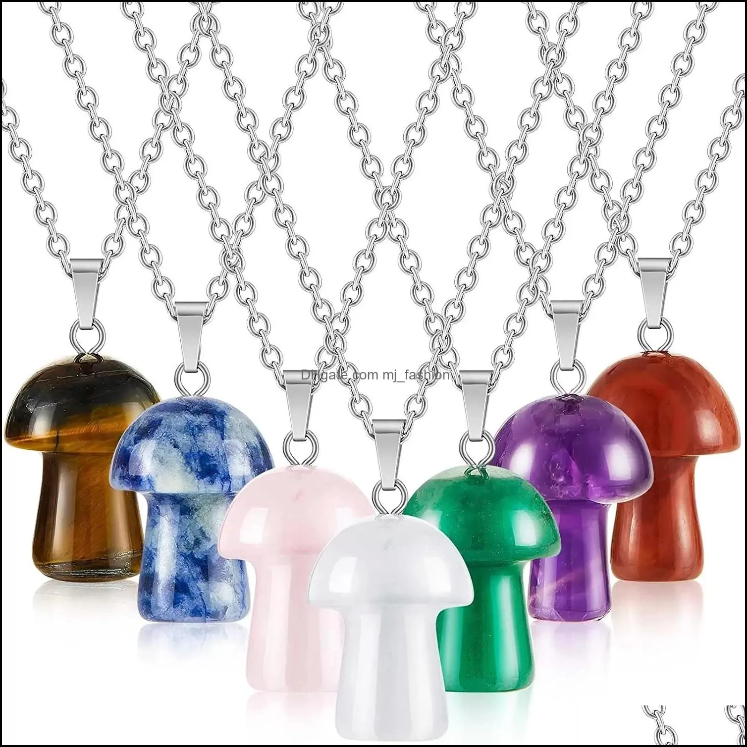 Pendant Necklaces Natural Stone Mushroom Shape Reiki Healing Crystal Agate Charms Necklace For Women Jewelry Drop Delivery Pendants Dhnjz