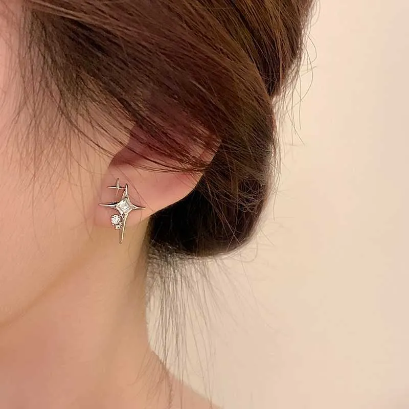 Charm Mengjiqiao Groothandel Nieuwe schattige delicate Starlight Zirkon Stud -oorbellen For Women Girls FashionSilver Color Brincos Sieraden Gifts G230307