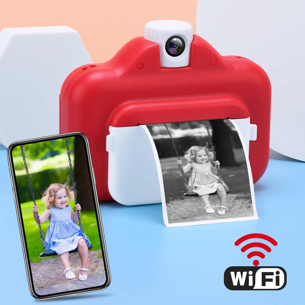 Câmeras de brinquedas câmeras infantis câmera wifi câmerada instantânea Impressora térmica WILE WILE sem fio Phone Printer 32GB Card 1080p HD Children Digital Camera Toy 230307