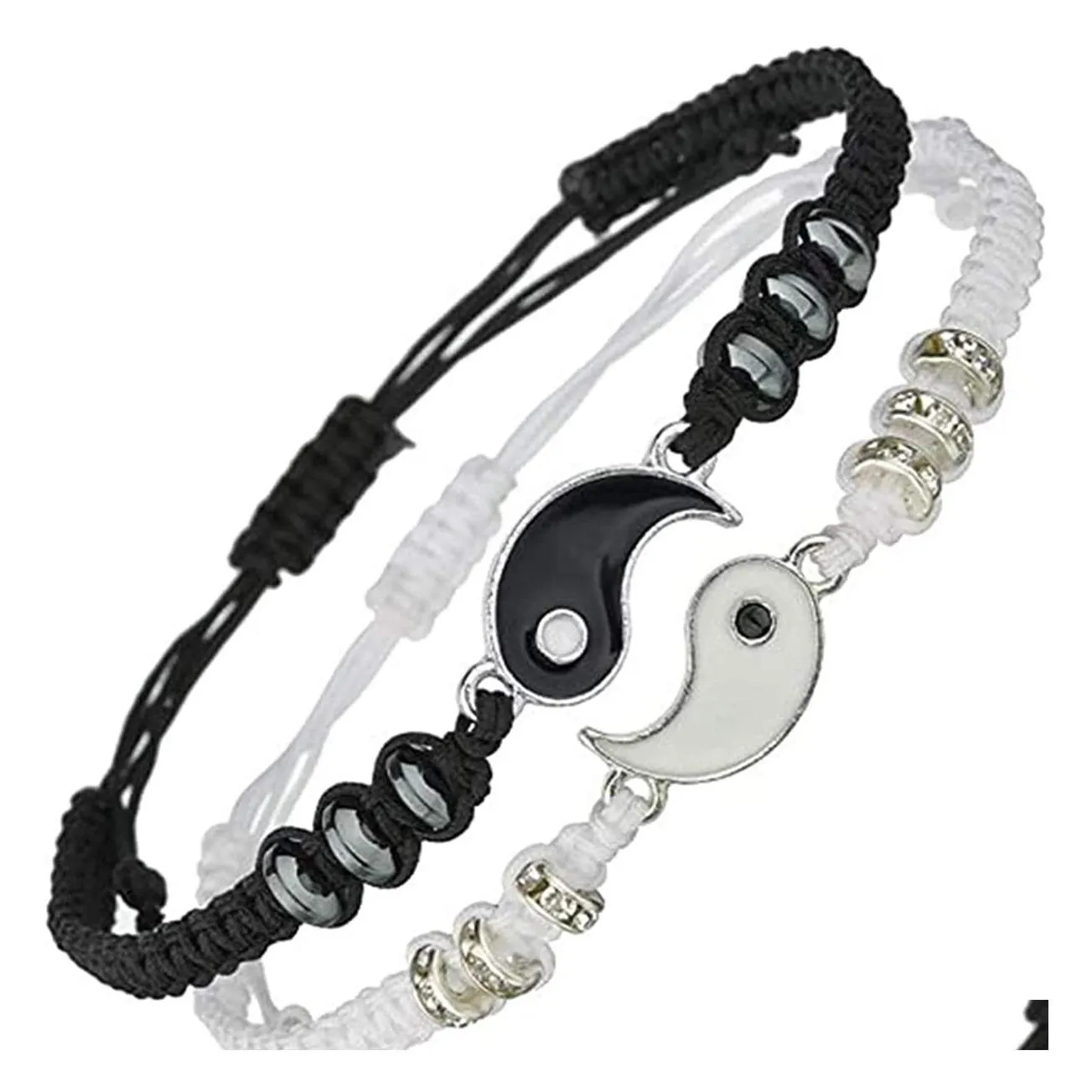 Länkkedja 12Set Yinyang Taiji Armband Justerbar länk Svart vit matchande traditionell kinesisk vävande hantverk som är lämplig för DHJ8I