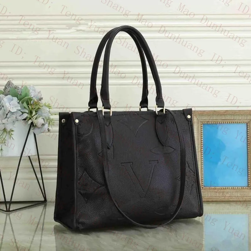 Luxurys Designer Tote Bags Onthego Shoulder Bag Embossed Women Black Handbags High end quality Leather Diamond Evening Handbag Purse MM GM