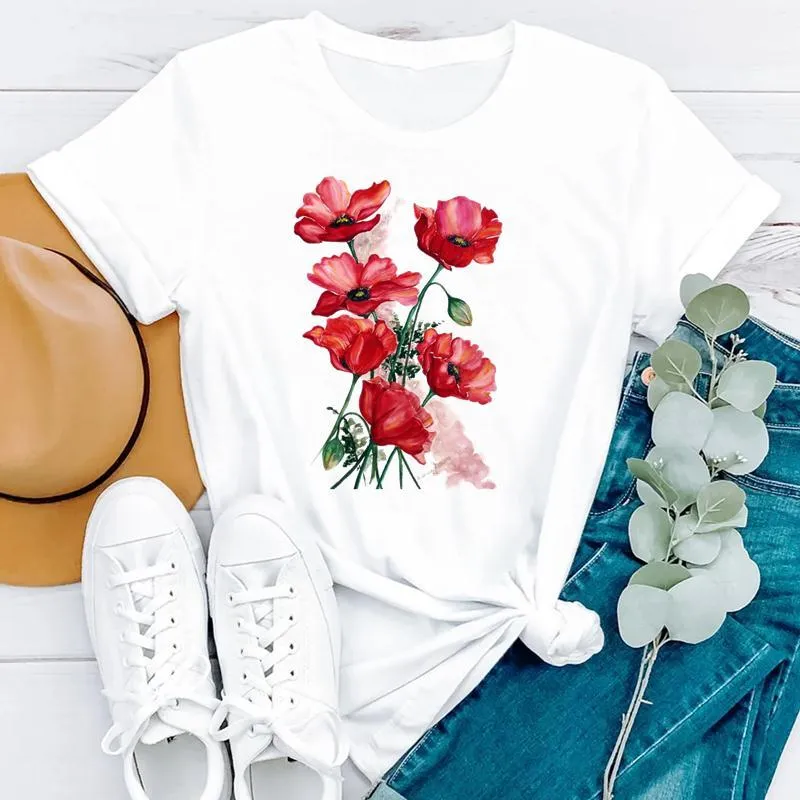 Women's T Shirts 2023 90s Floral Watercolor Trend Style Summer Short Sleeve Women Fashion Clothes Print Tshirt Female Tee Top Graphic