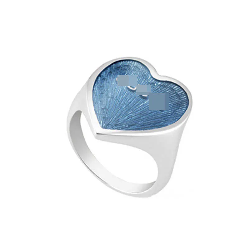 2023 New Luxury High Quality Fashion Jewelry for Sterling Silver Blue Enamel Heart Couple Ring Jewelry