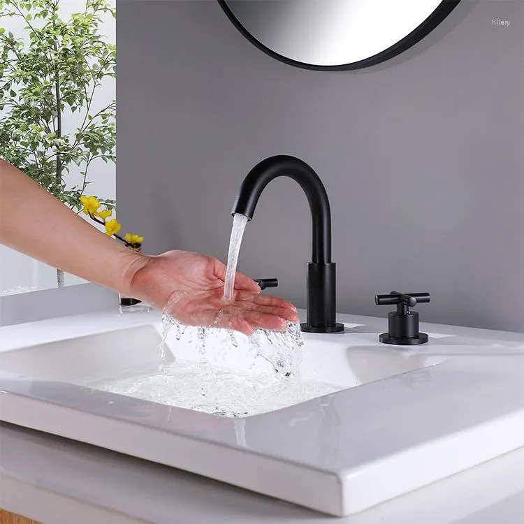 Robinets de lavabo de salle de bain Design de mode robinet en laiton de haute qualité noir 2 poignées 3 trous mitigeur de bassin robinet de bain supérieur en cuivre
