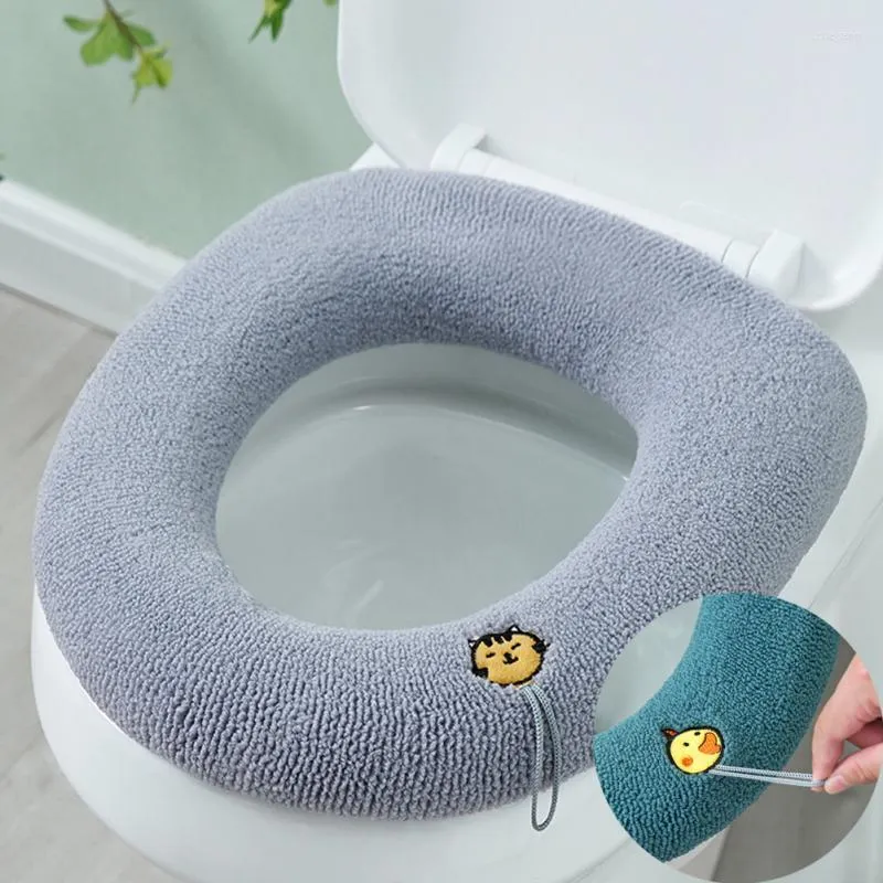 Coprisedili per WC Tappetino invernale caldo Tappetino per bagno in cartone animato Cuscino con manico Più spesso Morbido Lavabile Closestool