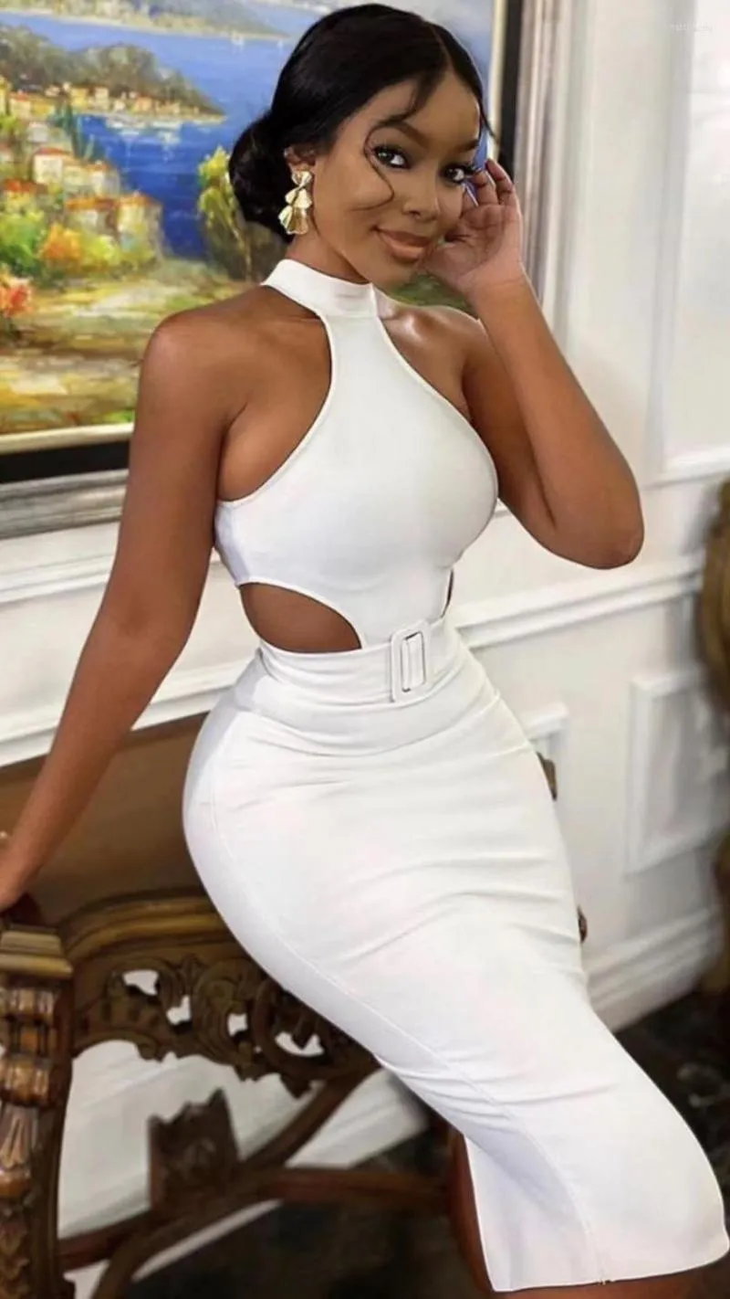 Abiti casual Babatique 2023 Arrivo donna sexy bianco senza maniche O Veck Bandage Dress Party