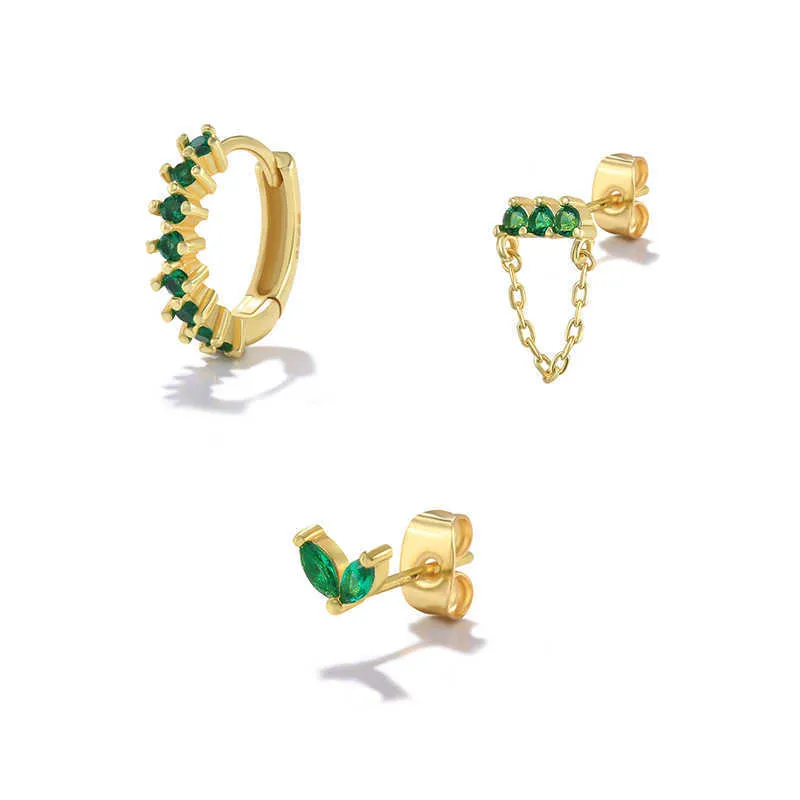 Charm Canner 3st/Set Pendientes Brincos Green Zircon Stud Earring For Women Girls Korean Ins Earrings Wedding Piercing Jewelry G230307