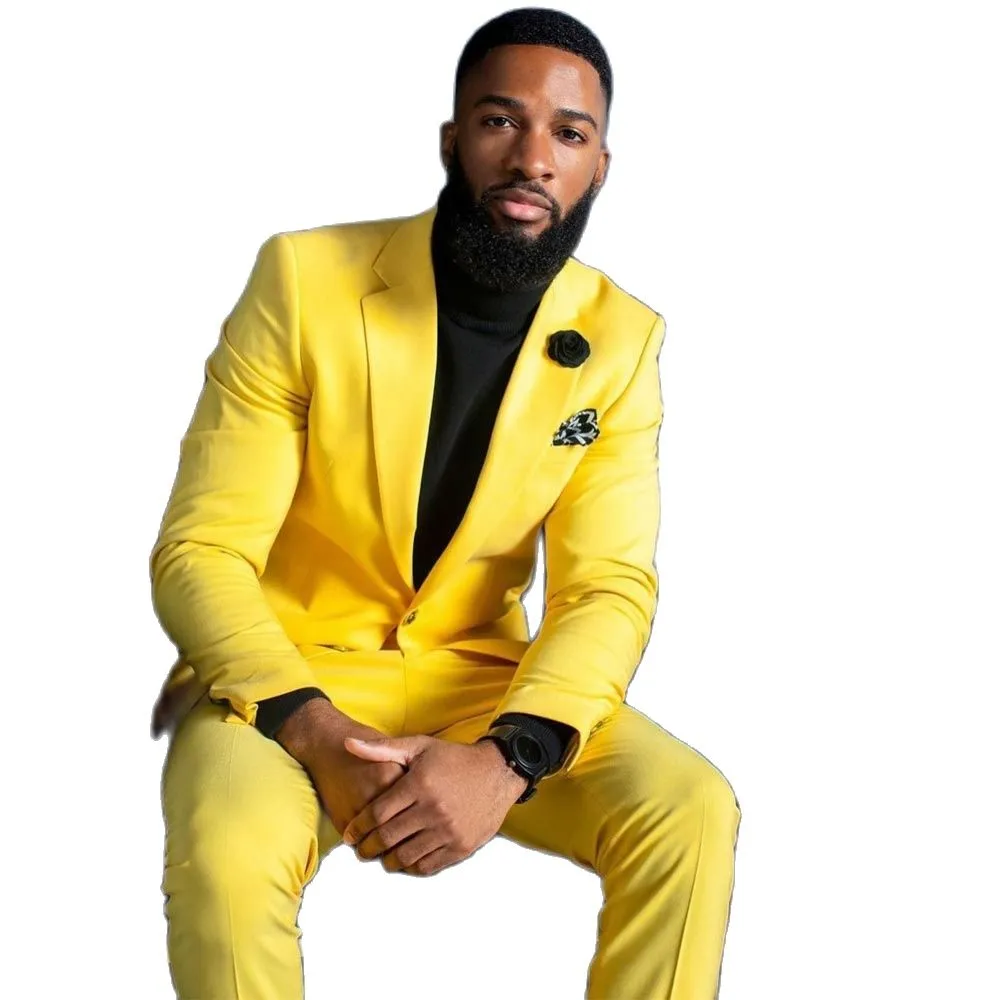 Tuxedos De Mariage Pour Hommes Tuxedos Coupe Slim Jaune, Costume