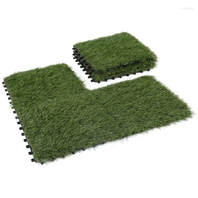 Dekorativa blommor 9 Pack 12 "x12" Artificial Gass Tiles Slåsande torvdäck set syntetisk falsk självdränande mattor golvdekor