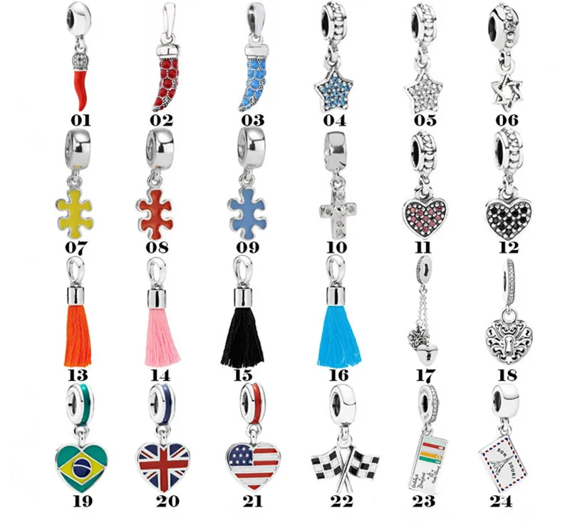 Haute Qualité En Argent Sterling Pandora Charme Amour Pendentif Croix Drapeau Pendentif Perles pour Femmes À La Mode Bracelet Charme Perles