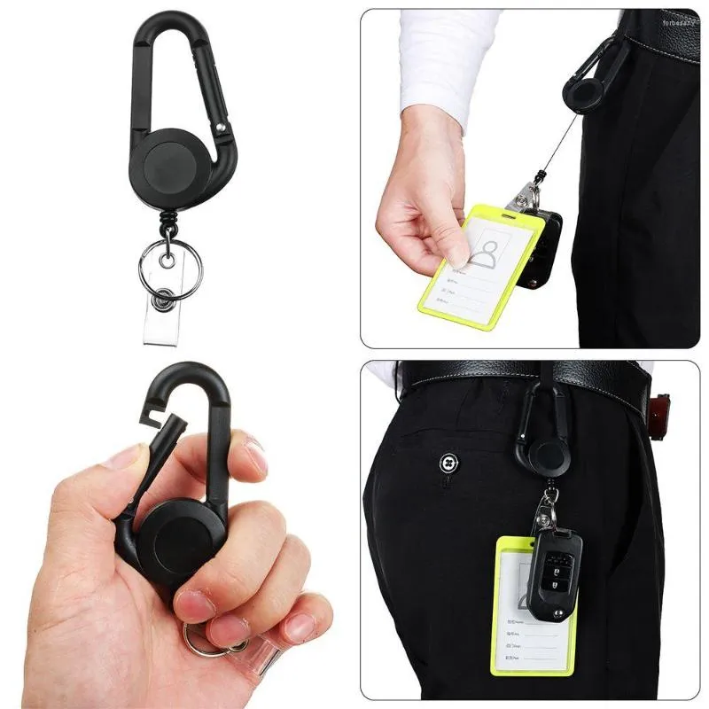 Keychains Black Color Belt Rope Infällbart mulitifunktionellt ID -korthållare Keychain Key Ring Badge Reel Clip Lanyard