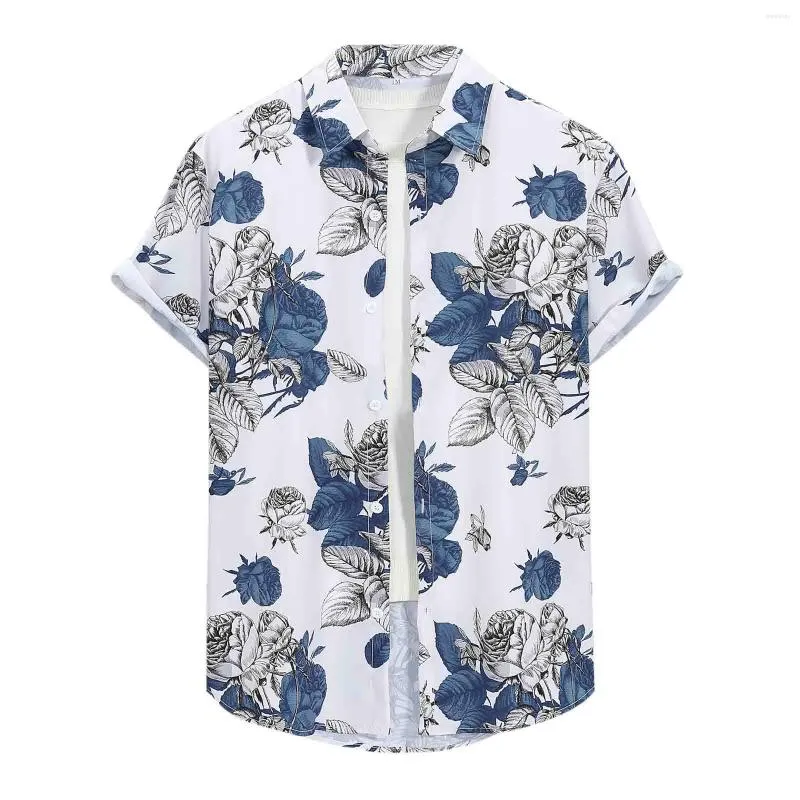 Men's T Shirts Male Summer Hawaii Tops Shirt Flower Print Top Short Sleeve Social Dress Street Wear Blouse For Spring Autumn