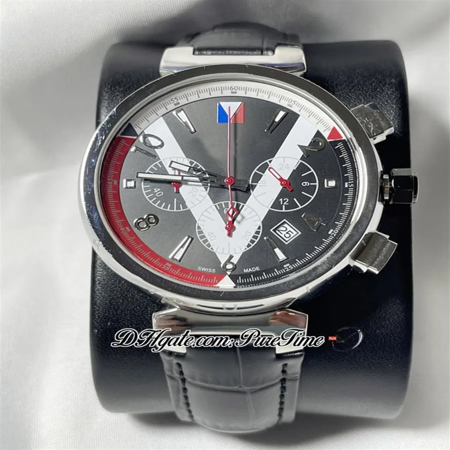 Nowa stalowa obudowa czarna biała meble japońska kwarc chronograf męski zegarek czarny skórzany pasek gents zegarki stopwatch puretime f04a1200x
