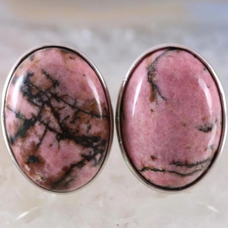 Pierścienie klastra pierścień Kamień naturalny owalny Pink Różowy Rhodonite Regulowany palec dla kobiet biżuteria Prezent Cabochon Z121