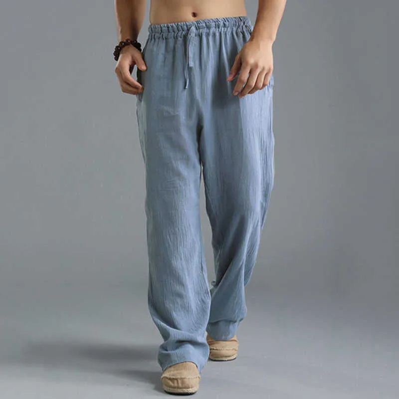 Mens Pants Men Causal Loose Cotton Linen Yoga Sport Trousers