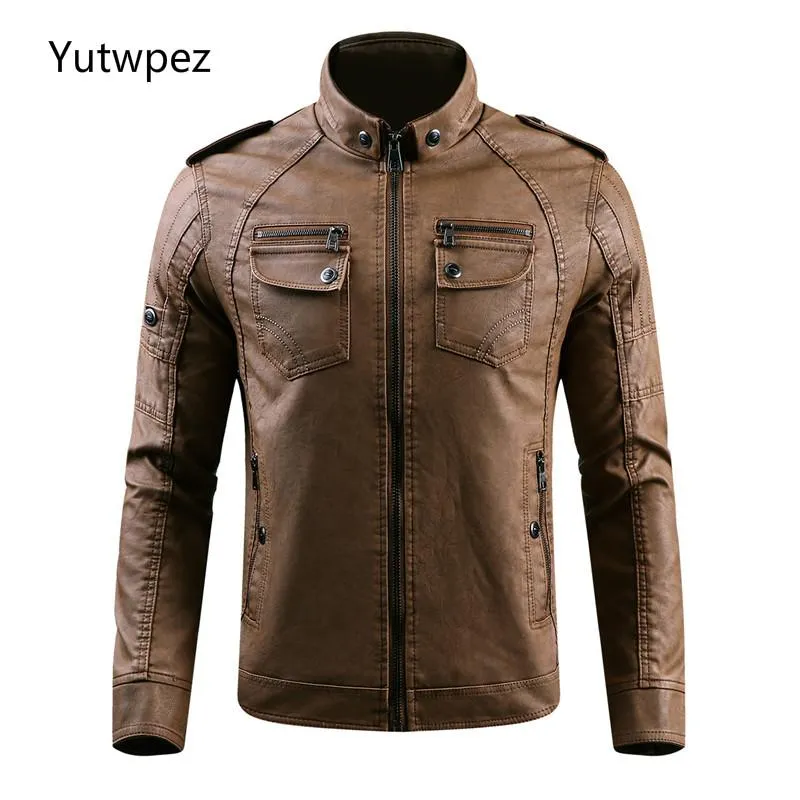 Męskie kurtki Yutwpez Men Wysokiej jakości sztuczna zimowa stała koloru skórzana kurtka płaszcza płaszcze męskie motocyklowe płaszcz motocyklowy
