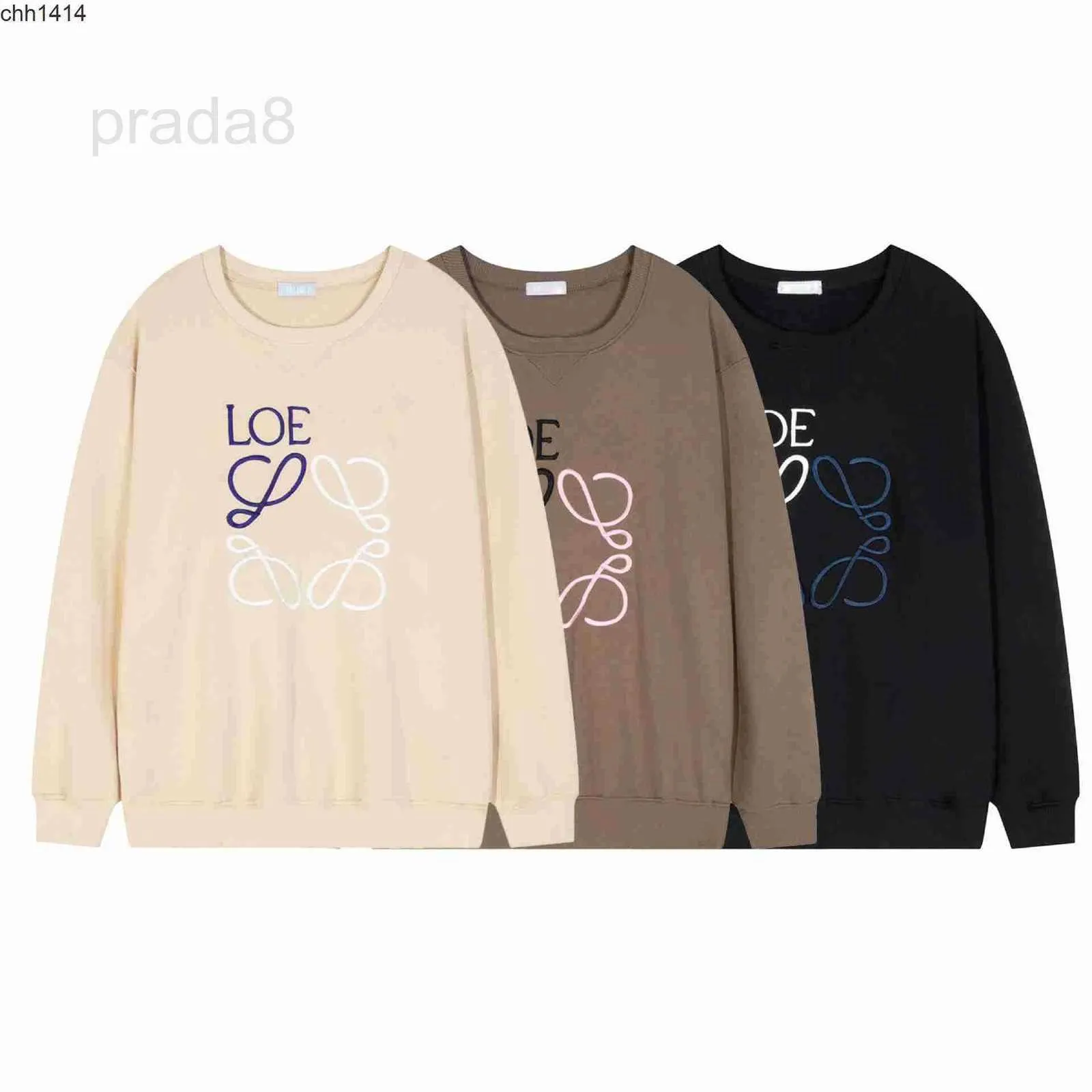 Herren Hoodies Sweatshirts Designer Luojia Loe Herbst und Winter Neue zweifarbige Stickerei Terry auf der Brust Rundhalsausschnitt Liebhaber Langarmpullover LYW Y9BW