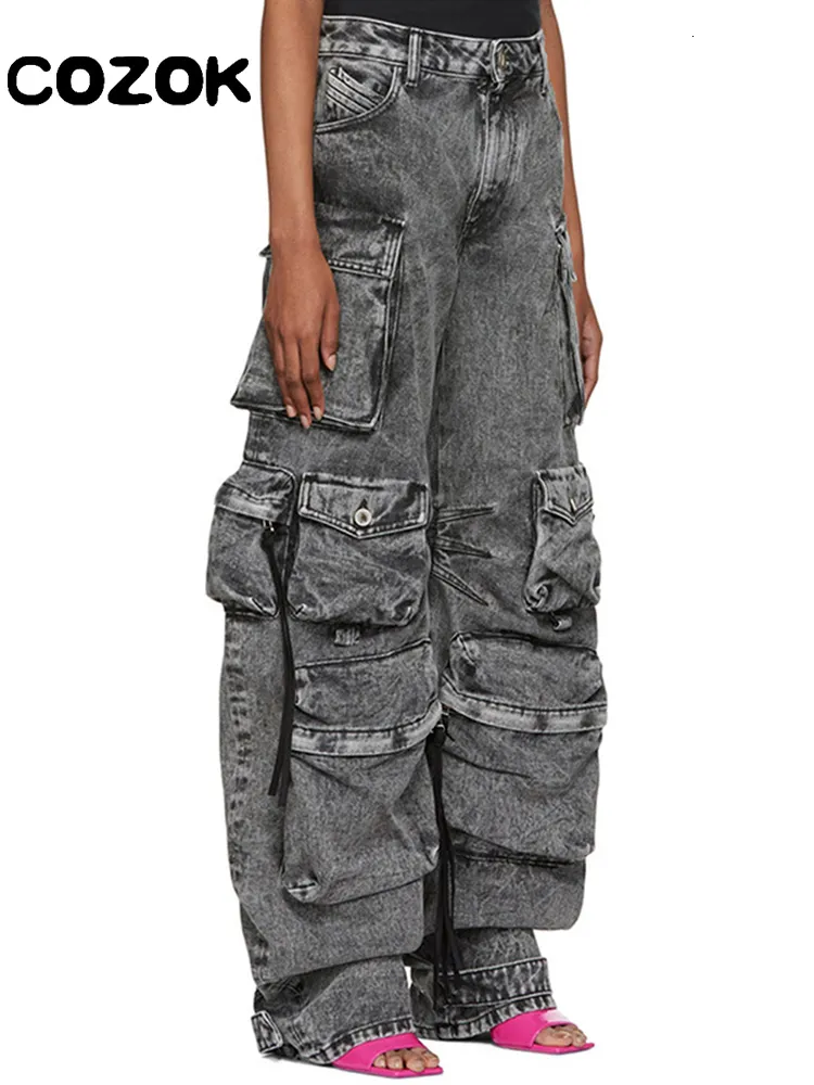 Jean Cargo Baggy Garçon Fille - Jeans Hip Hop Vintage Taille Élastique Multi-Poches Esthétique