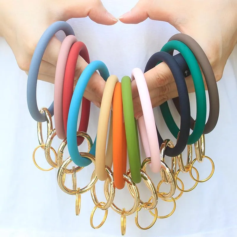 Bracelet en silicone coloré bande confortable porte-clés porte-clés poignet or grand rond silicone pour femme bijoux cadeau LX3923