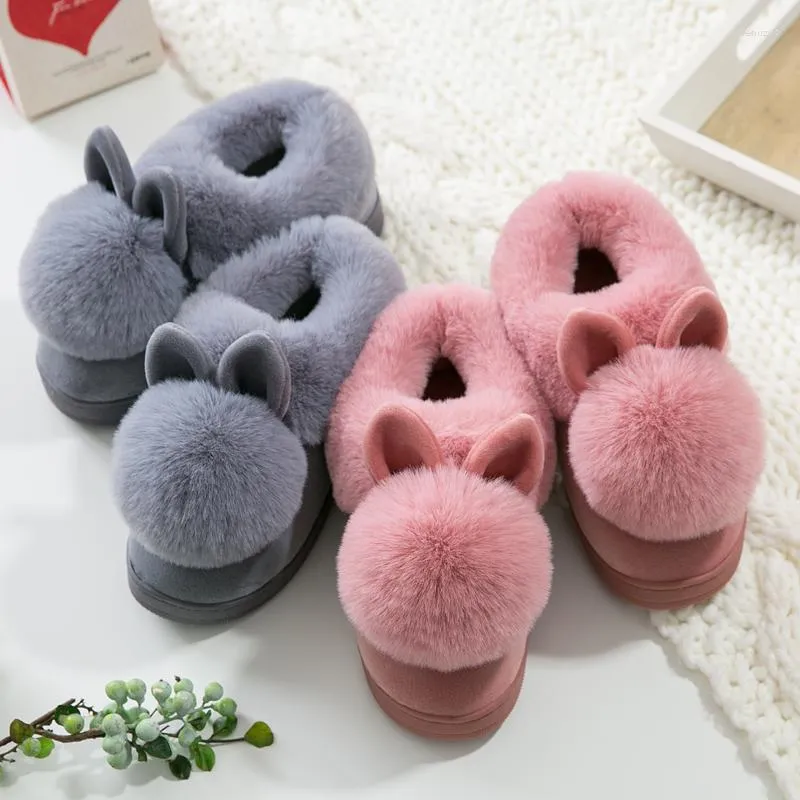 Slippers Cotton Winter Women Lovely Big Plush Ball Shoes Female Indoor Thick Warm Full Cover 36-41