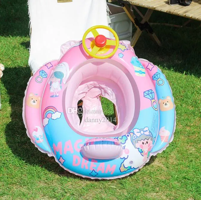 Flotteurs gonflables pour bébé Siège de piscine pour tout-petit Anneau de tube de bateau Pare-soleil pour voiture Sport nautique Piscine Dessin animé Sièges de bain pour enfants portables Jouet aquatique amusant