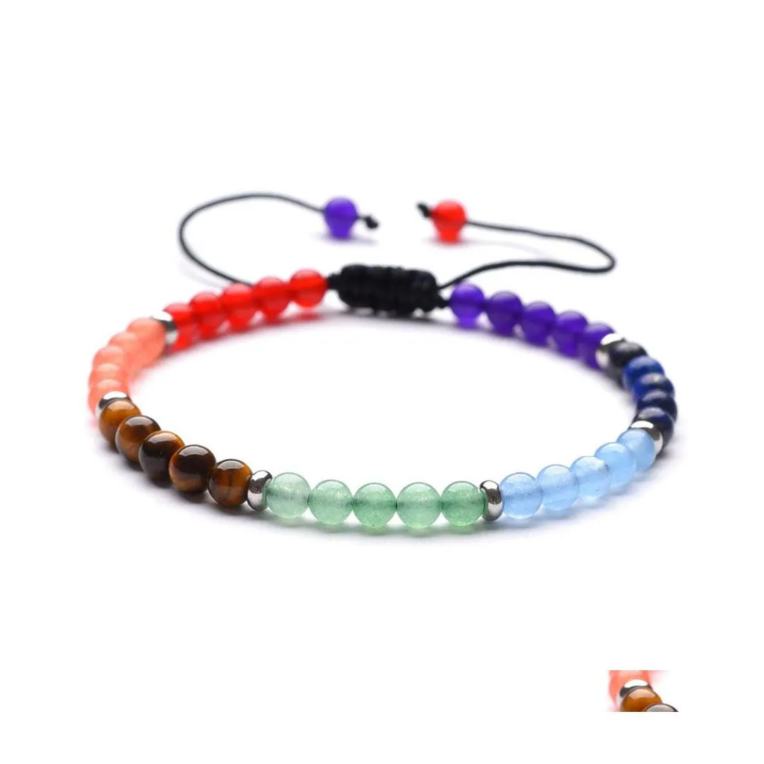 Brins de perles 10Pc / Set 7 Chakra Pierre Bracelet d'amitié perlé à la main à facettes en verre naturel Perles Corde Drop Delivery Jewelry Br Dhwqs