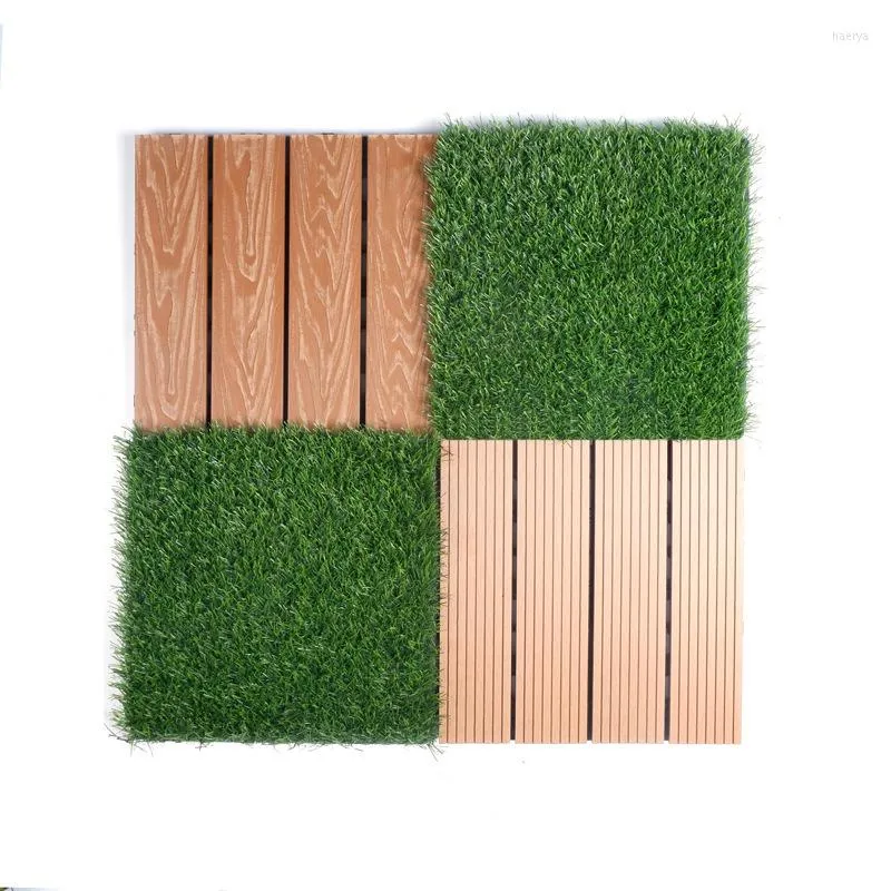 Decorative Flowers 9pcs Artificial Grass Turf Tile Interlocking Self-draining Mat Permeable Backing Lawn Floor Deck Tiles