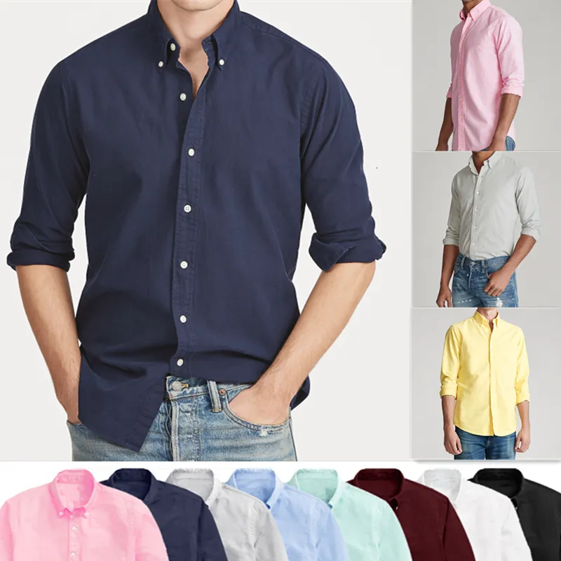 Erkekler Sıradan Gömlek Bahar Sonbahar Küçük At Erkekler Uzun Kollu 100 Pamuk Oxford Gömlek Maskulina Camisa Klasik Stil Top 230306