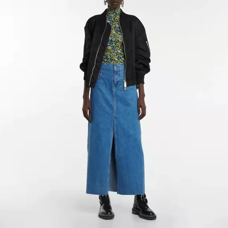 Женские джинсы женская высокая талия миди -джинсовая юбка мода повседневная лесная юбка 230306