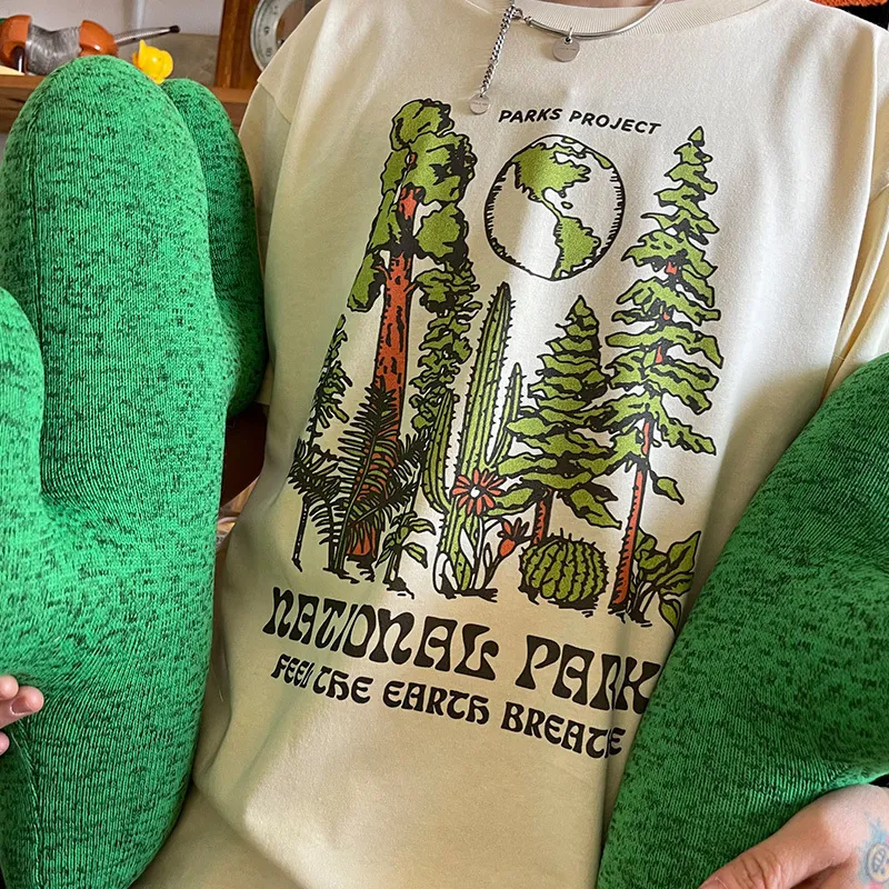 Camiseta de mujer Proyecto de parques de verano Plantas de impresión Camisetas de estilo retro Unisex Manga corta suelta Camisetas de algodón de color caqui Camisetas gráficas de los años 90 230306