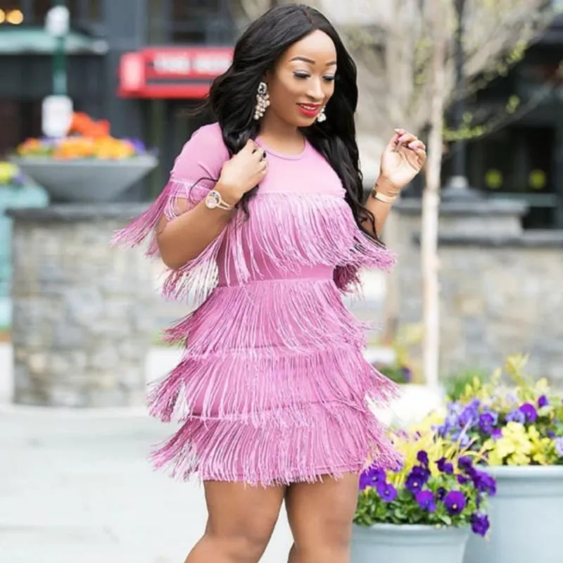 Ubranie etniczne różowy afrykańska sukienka design frędzla Kanga butique kobiety 2023 Summer o szyja seksowna elastyczna bandaż bodycon impreza mini