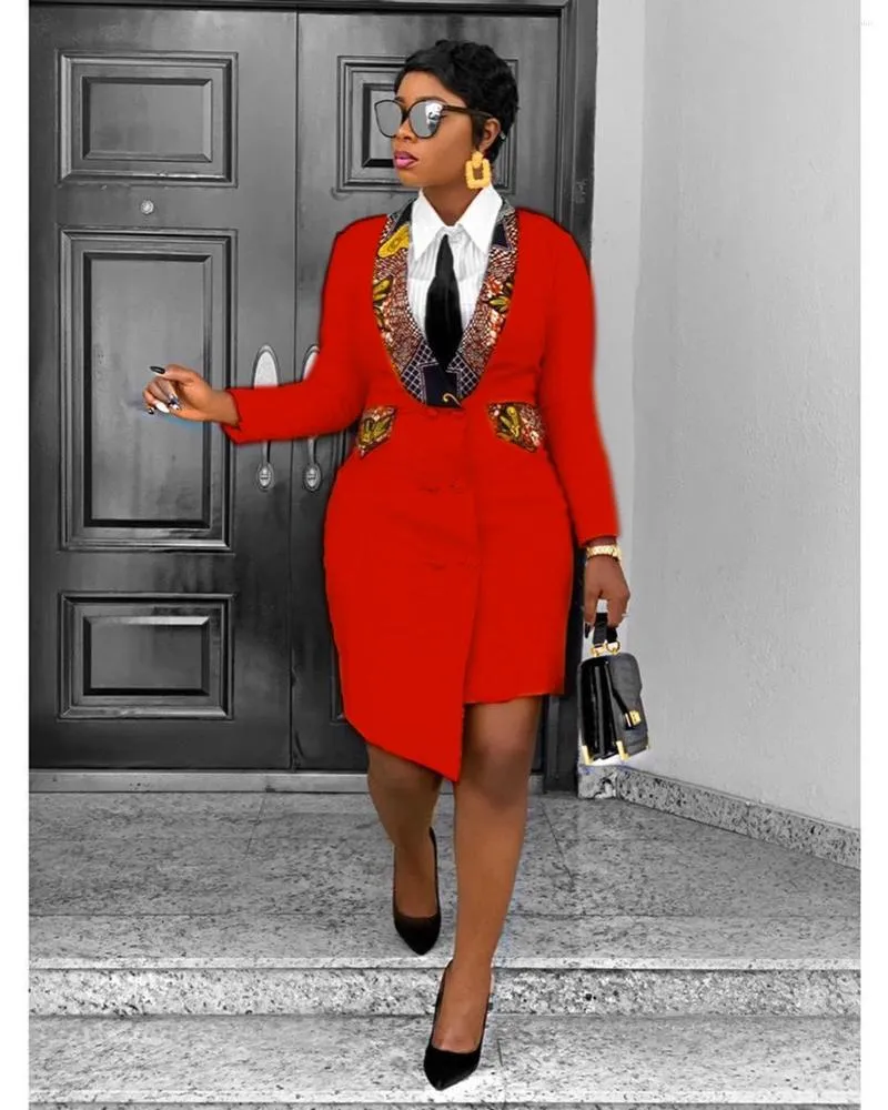 Vestido de roupas étnicas para mulheres africanas moda de escritório esbelta colar de tamanho grande de tamanho grande de manga longa Spring Autumn chegando