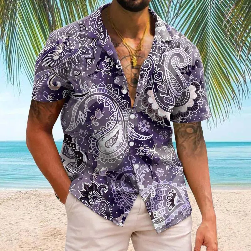 Herr t -skjortor män avslappnad kort ärm vår sommarurnering hals 3d strand camisas de hombre cardigan blusar solid streetwear