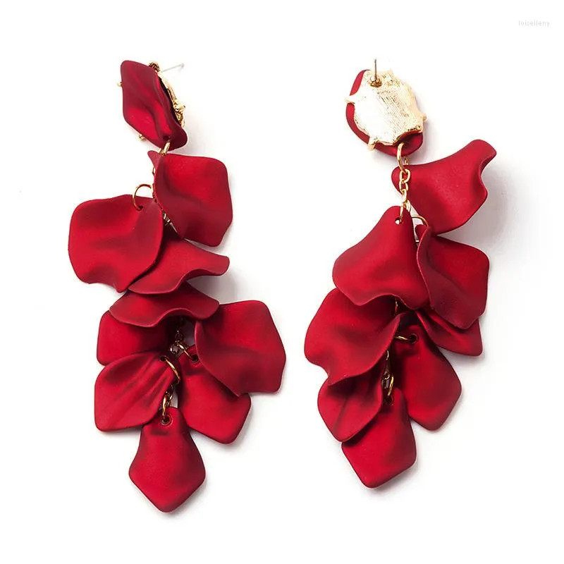 Dangle Earrings Vintage Women Sexy Rose Petal Long Tassel Female Jewelry Red Flowers