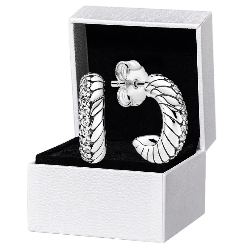 Pave Snake Chain Hoop Kolczyki do Pandora Autentyczna srebrna biżuteria na przyjęcie weselne dla kobiet Girlfriend Prezent Cz Diamond Cold z oryginalnym pudełkiem