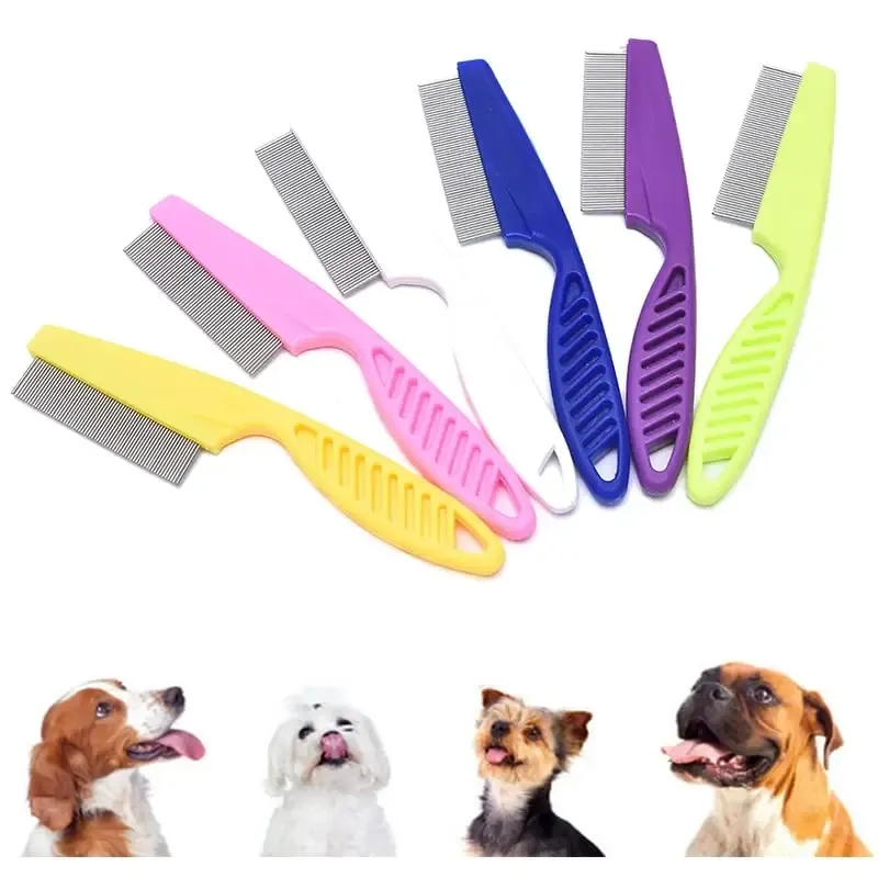 Peignes anti-puces professionnels toilettage pour animaux de compagnie démêlant peignes à poux en métal en acier inoxydable pour chien chat brosse tache de déchirure