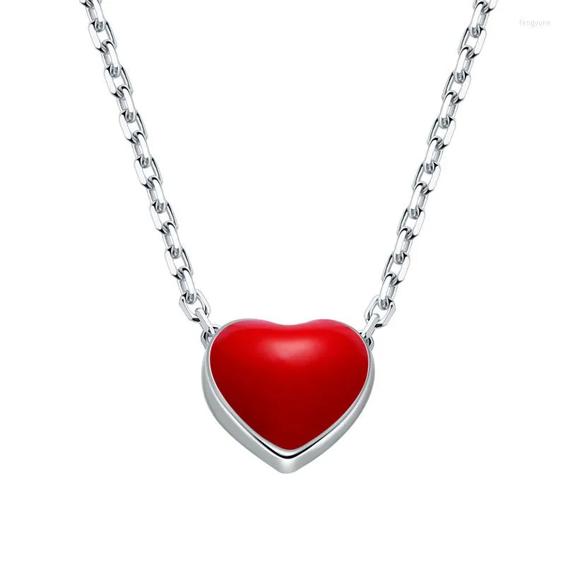 Colliers pendentifs UFOORO collier clavicule coeur rouge vif en argent Sterling 925 petits ornements de glaçure double face frais