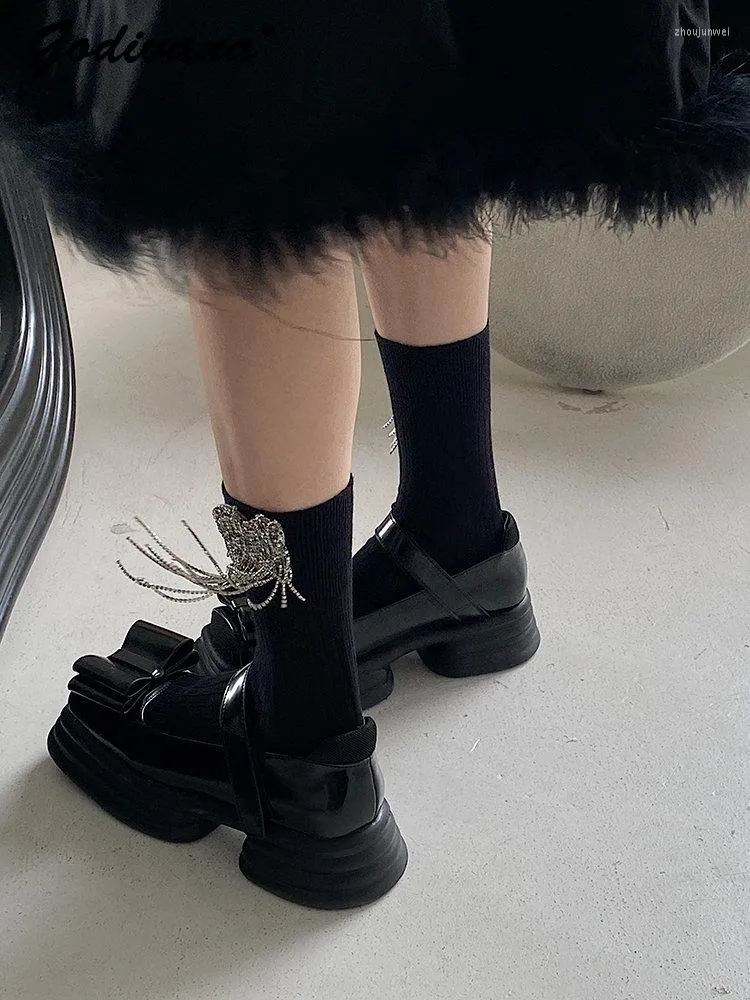 Women Socks Original Niche Design Color Claw Settings Tassel Handmade 3D Cotton Mid-Calf Sock Female Trendy Knee Black Short Stockings