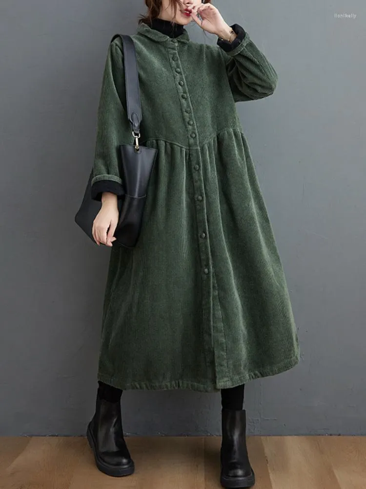 Women's Trench Coats Winter Clothes Women Fashion Corduroy Korean Style Thickened Loose Casual Cardigan Office Lady Coat Elegant