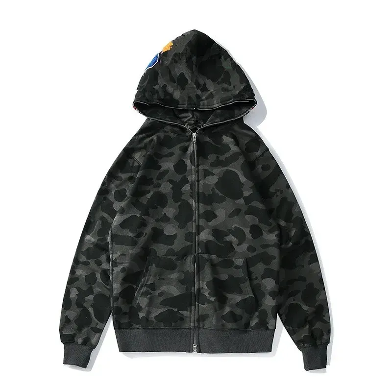 DHgate Luminous Shark Full Zip Embroidered Cotton Hoodie for Men and Women Apparel