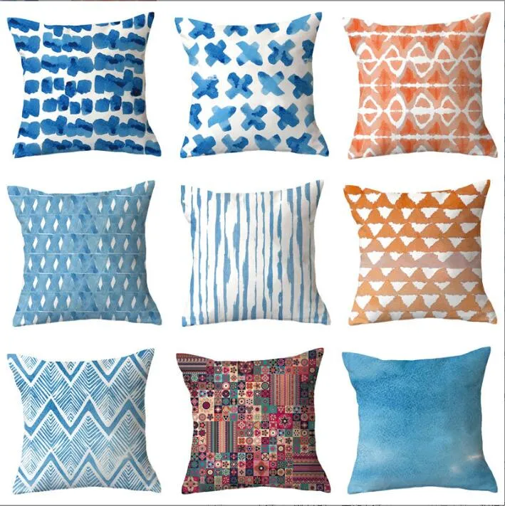Pillow Cover Geometric Pillow Case Blue Print Throw Pillows Case Simple Room Home Decorative Pillowcase Sofa Couch Cushion Cover Bedding Supplies 40 Colors BC312