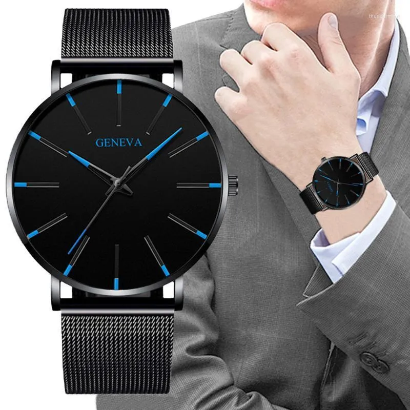 Orologi da polso Moda uomo minimalista Orologi ultra sottili Orologi da uomo semplici Business Cinturino in maglia di acciaio inossidabile Orologio al quarzoOrologi da polso Thun22