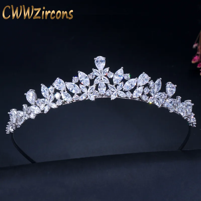 Bröllopshår smycken cwwzircons högkvalitativa kubiska zirkoniumromantiska brudblomma tiara krona brudtärna tillbehör a008 230307