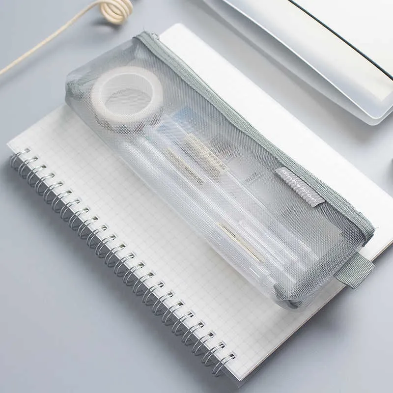 Simple Transparent Mesh Pencil Case Office Student Cases Nylon Kalem Kutusu School Supplies Pen Box Astuccio Scuola