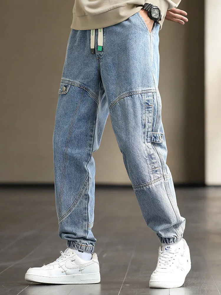 Herren-Jeans, Herren-Cargo-Jeans, Baggy-Jogger, modisch, Schwarz, Blau, Grau, Streetwear, gestreckte Baumwolle, Denim, Haremshose, Übergröße, 8XL, 230308