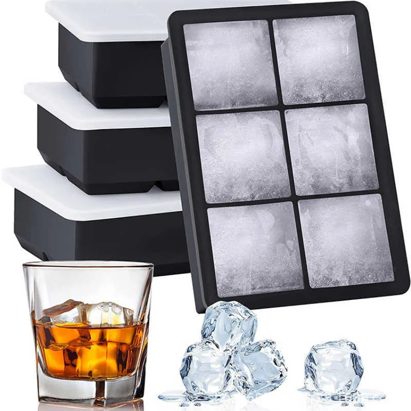 Glassverktyg 46815 rutnät Big Ice Tray Mold Ice Maker Food Grade Silicone Ice Cube Mold Square Mold Diy Bar Pub Wine Ice Cube Maker Z0308